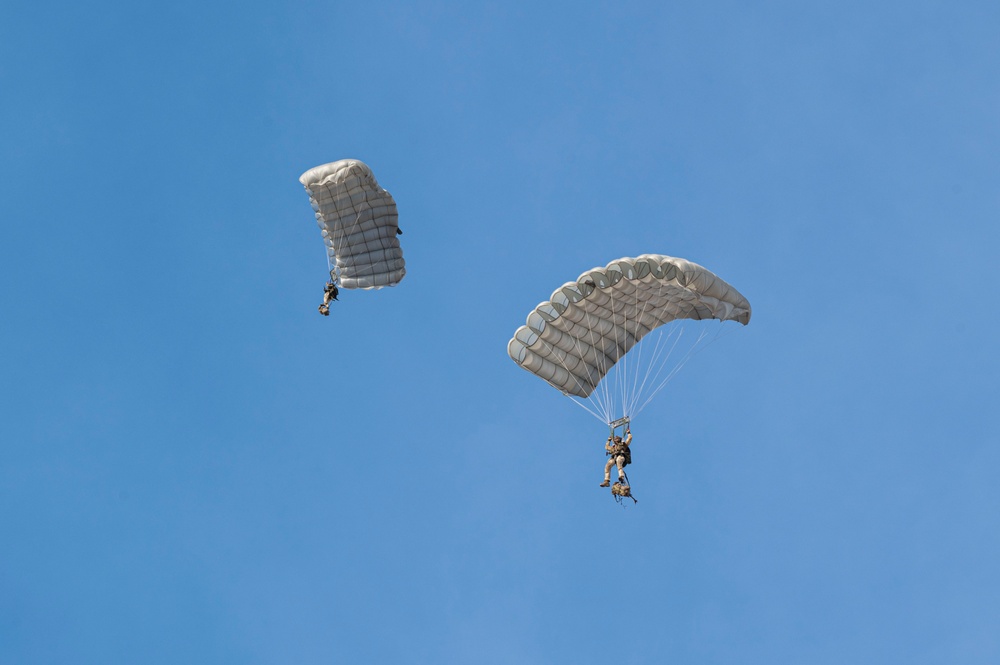 Italian Special Operation Forces members conduct free fall jumps during Emerald Warrior 25.1