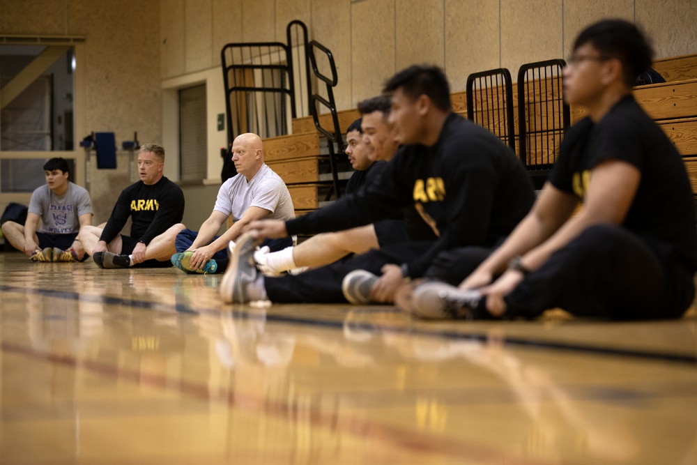 AKARNG infantry PT during drill at Juneau