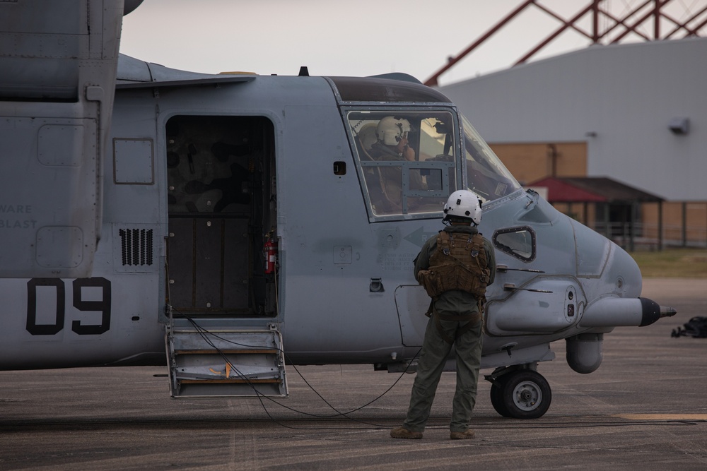 U.S. Marines conduct a rehearsal flight over New Orleans for Super Bowl LIX