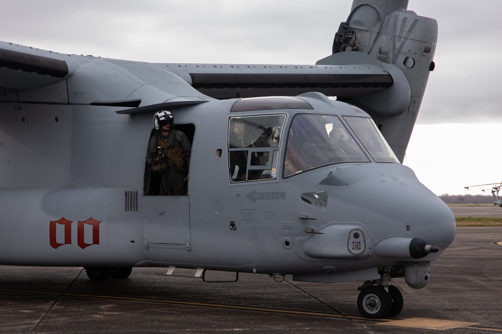 U.S. Marines conduct a rehearsal flight over New Orleans for Super Bowl LIX