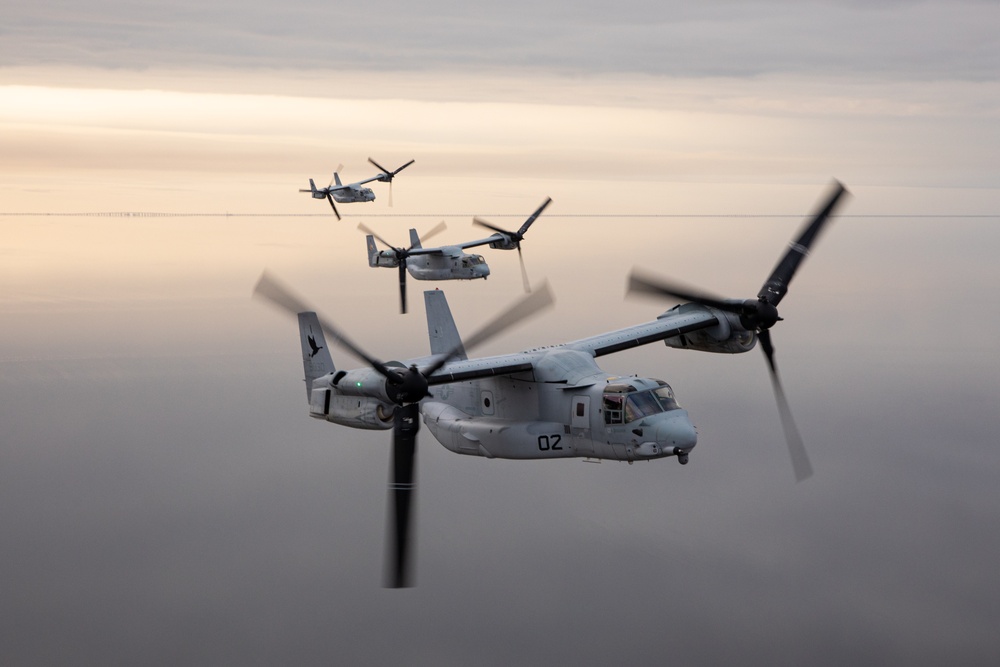 U.S. Marines conduct a rehearsal flight over New Orleans for Super Bowl LIX