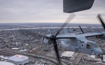 U.S. Marines conduct a rehearsal flight over New Orleans for Super Bowl LIX