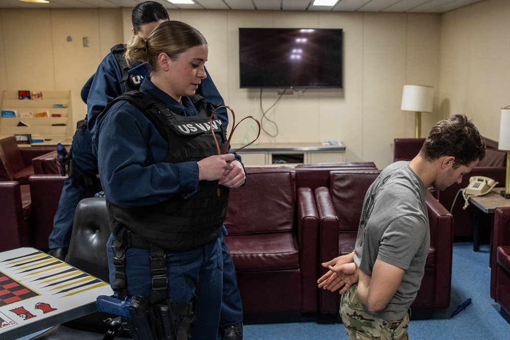 Sailors aboard the USS Lewis B. Puller attend the Security Reaction Force Bravo course