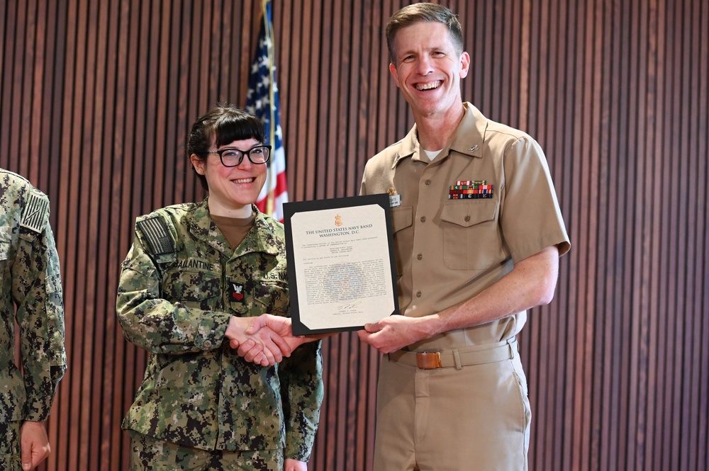 United States Navy Band Presents Awards at All Hands Meeting