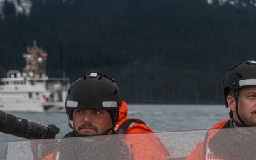 Coast Guard Cutter John Witherspoon launches small boat near Juneau, Alaska