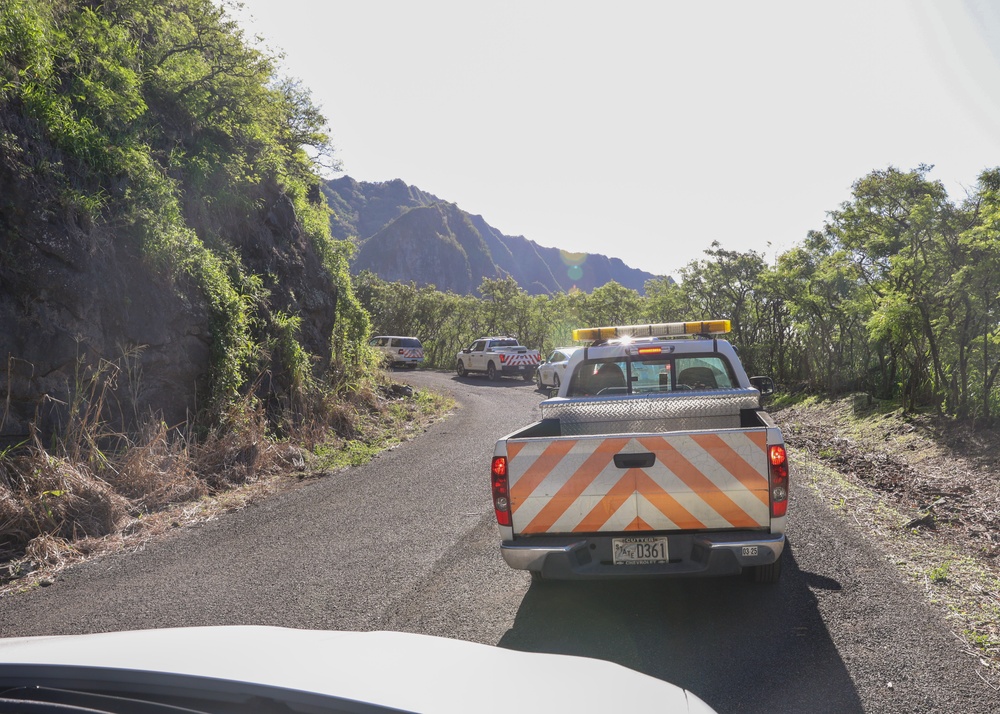 Personnel transit the Kolekole Pass during an exercise at Lualualei Naval Complex Feb. 5, 2025.