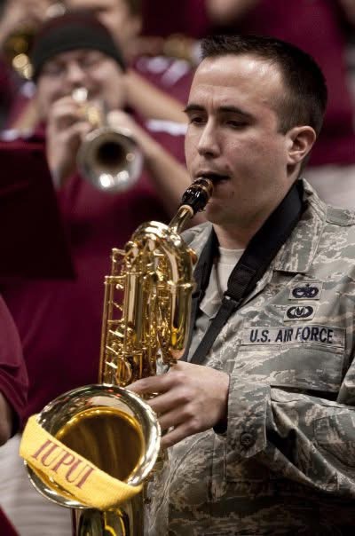 Widner performing with Air Force pep band