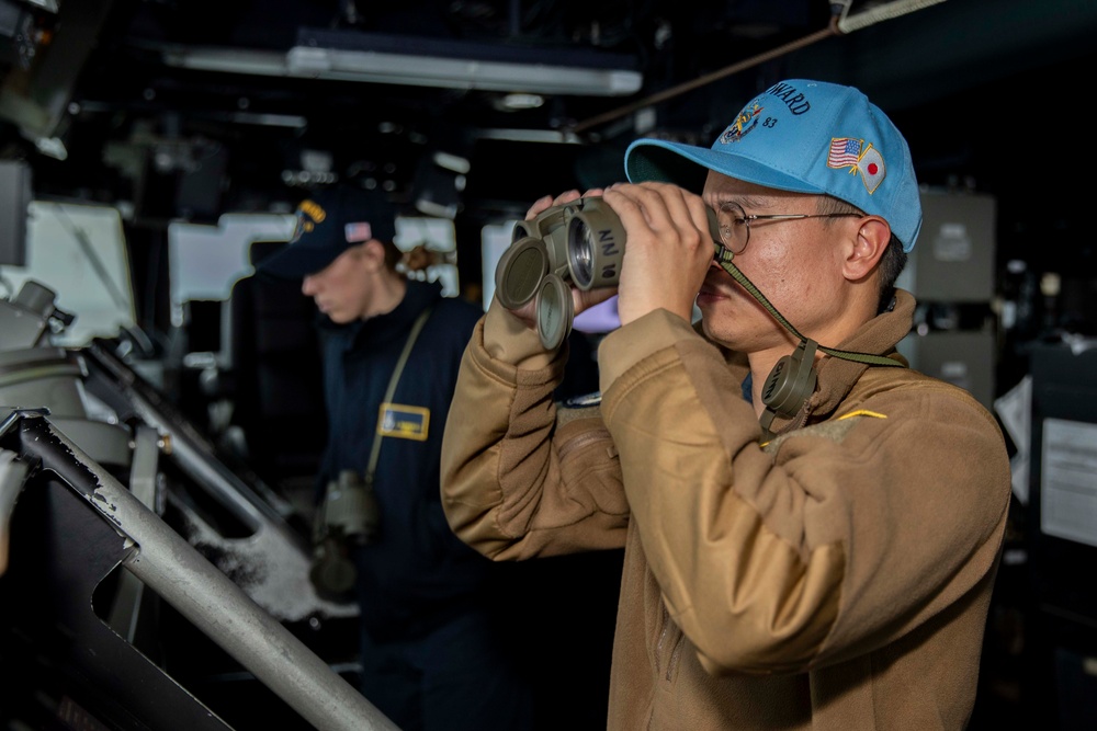 Sailors Stand Watch in the Pilot House Aboard USS Howard