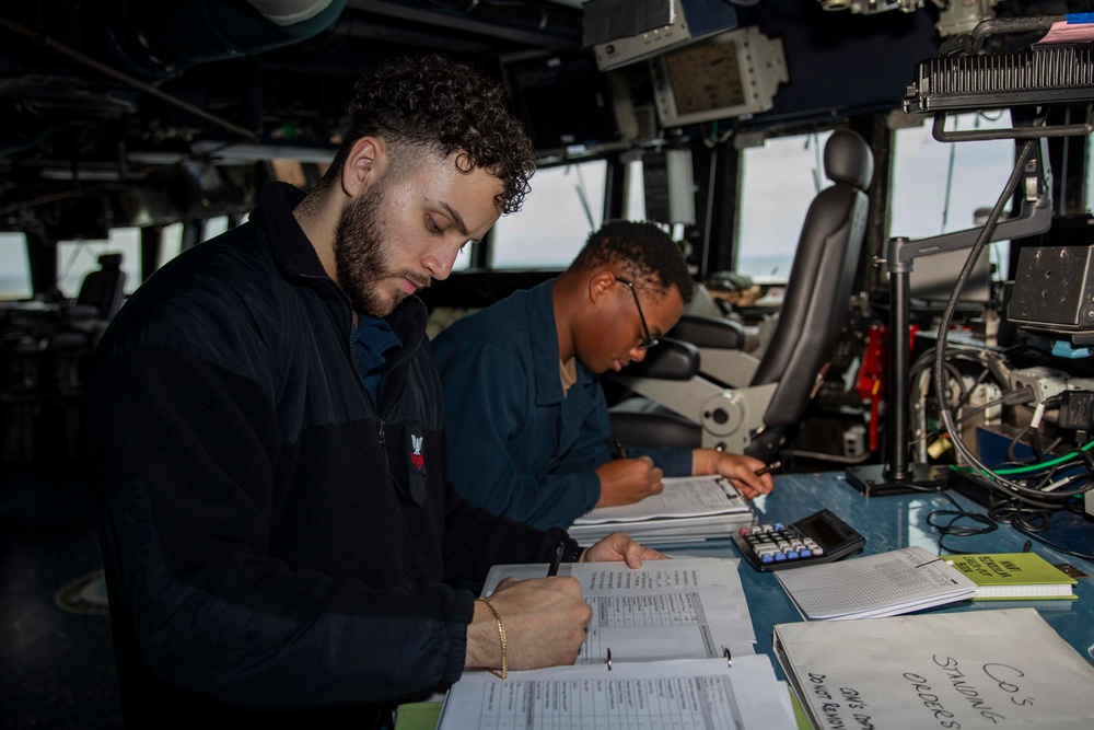 Sailors Stand Watch in the Pilot House Aboard USS Howard