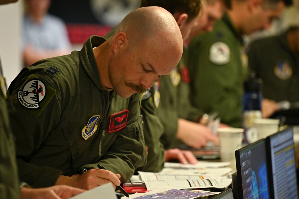 34th Expeditionary Bomb Squadron B-1B Lancers take off from Andersen AFB in support of BTF 25-1