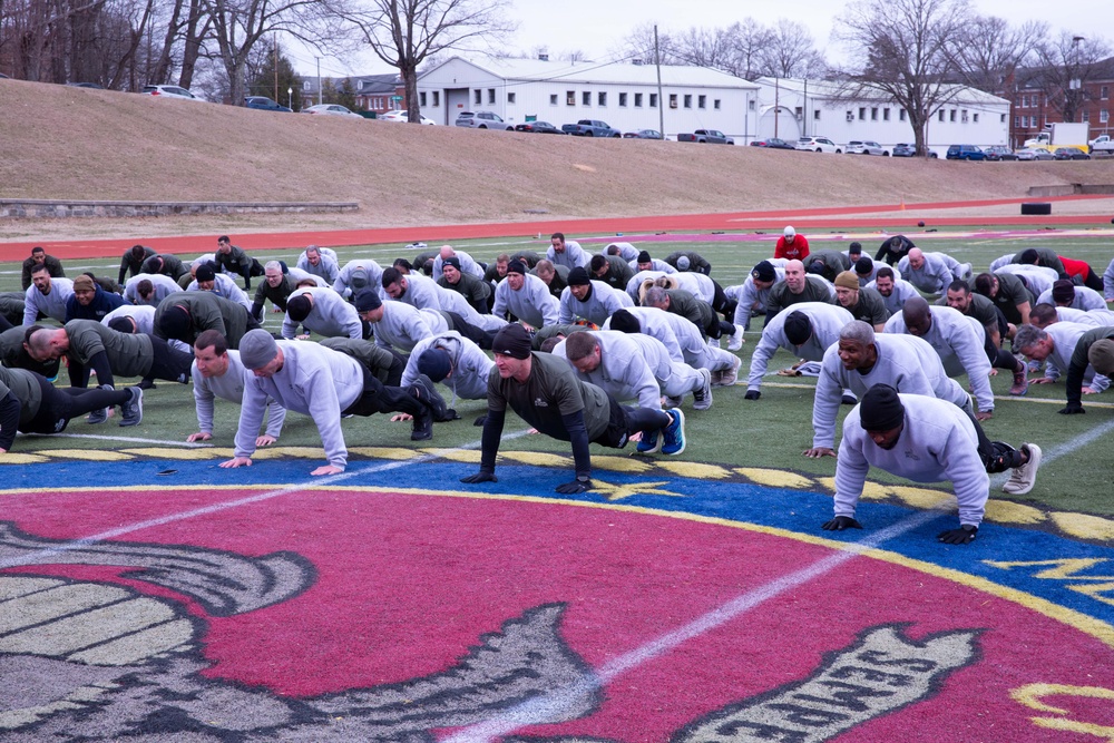 Wounded Warrior Regiment and the FBI National Academy conduct joint physical training event, build camaraderie.