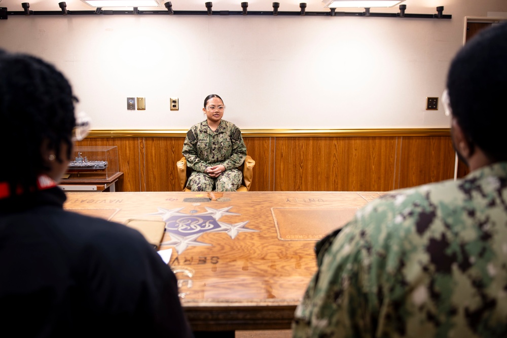 Ike Conducts Blue Jacket of the Quarter Boards