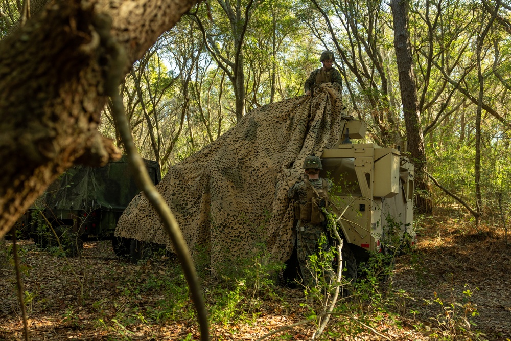 U.S. Marines with the 2nd MAW Band hold security force training