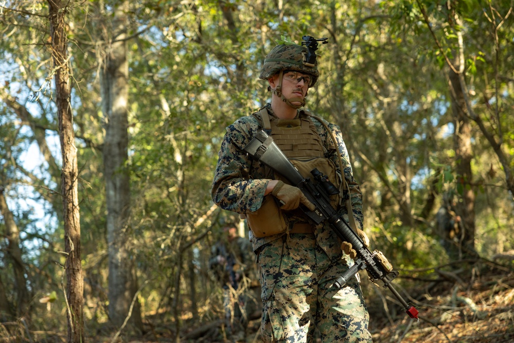 U.S. Marines with the 2nd MAW Band hold security force training