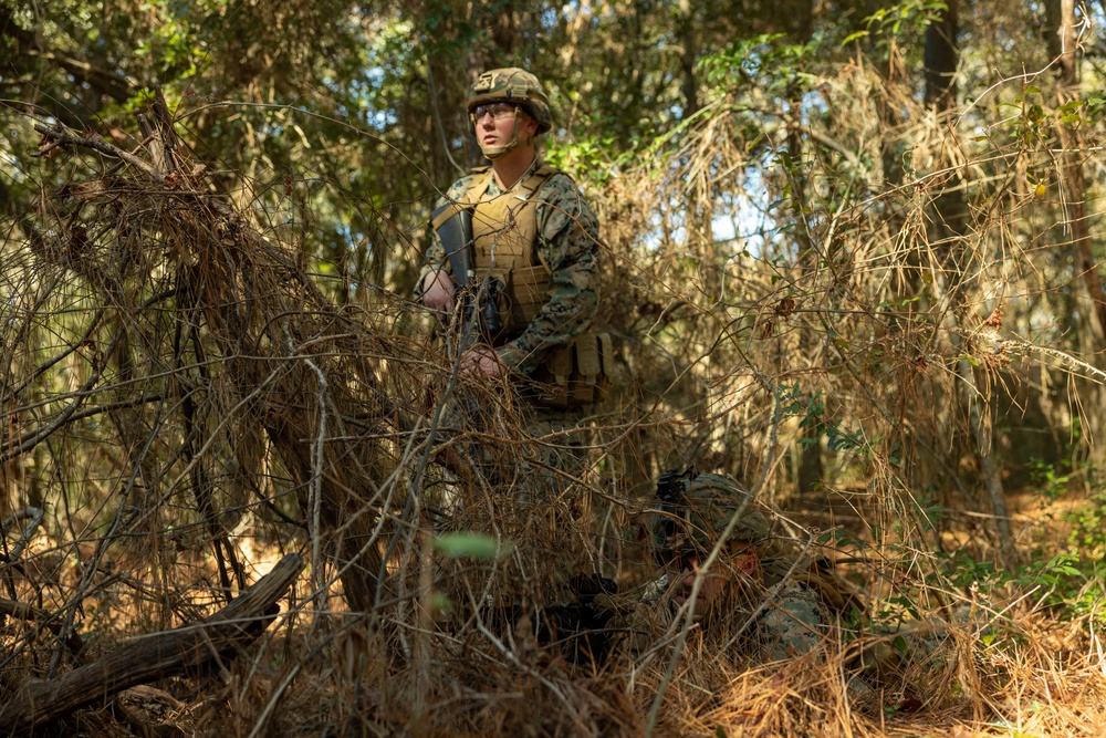 U.S. Marines with the 2nd MAW Band hold security force training