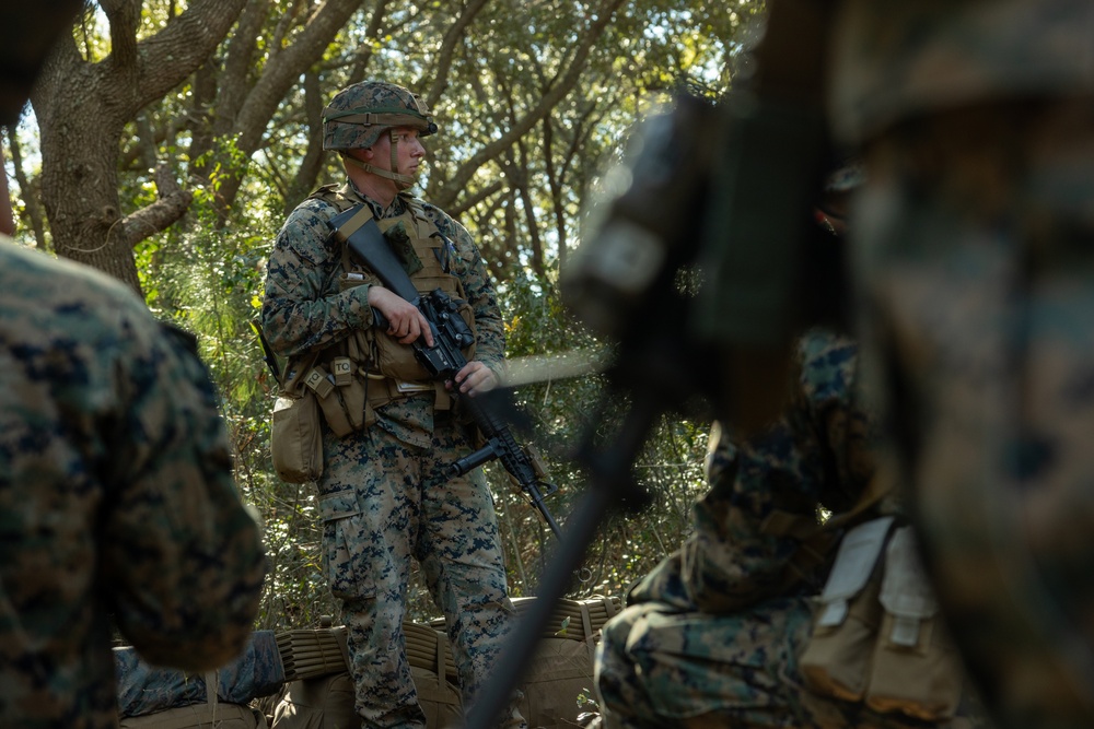 U.S. Marines with the 2nd MAW Band hold security force training