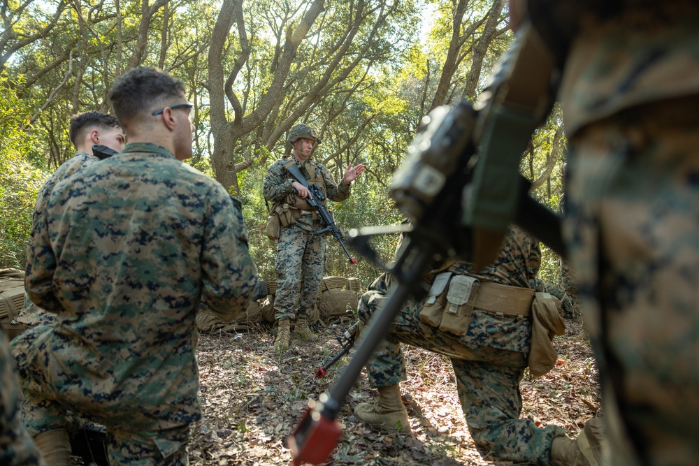 U.S. Marines with the 2nd MAW Band hold security force training