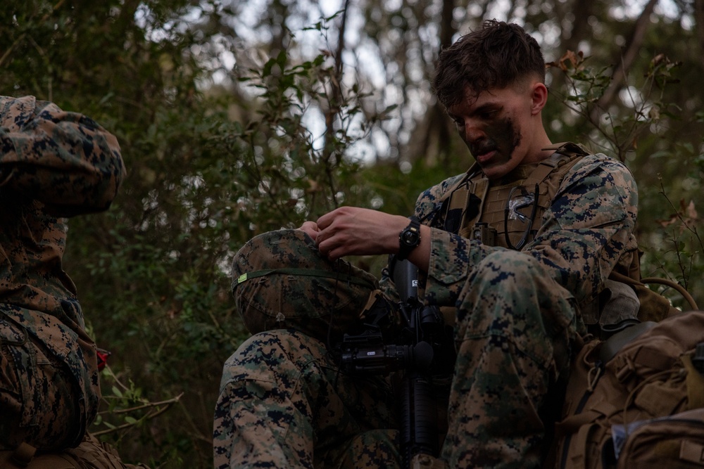 U.S. Marines with the 2nd MAW Band hold security force training