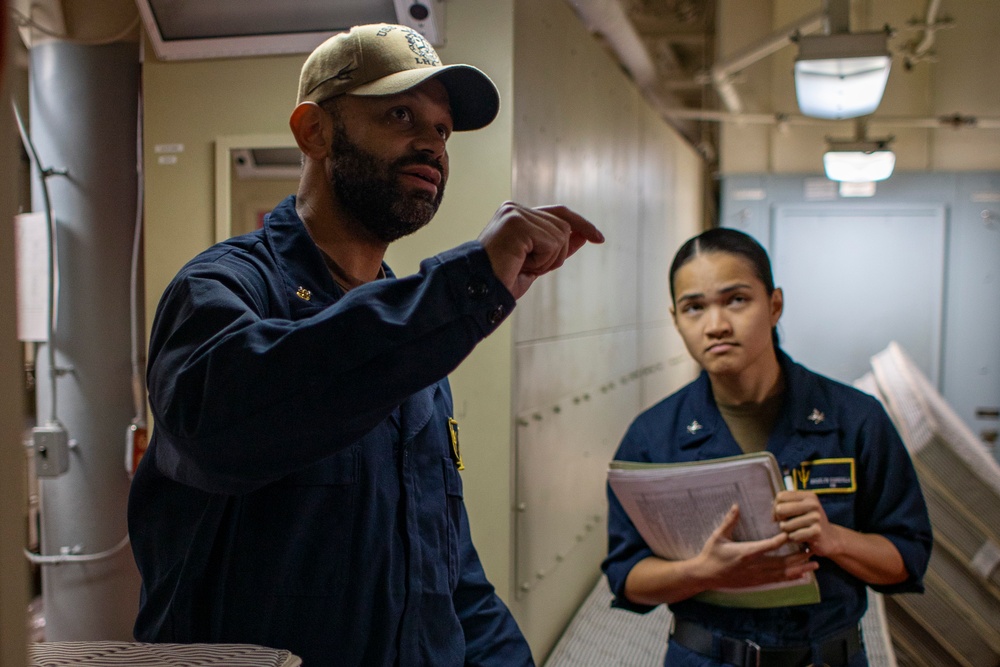 USS Tripoli Sailors Conduct Inspections and Move Mattresses