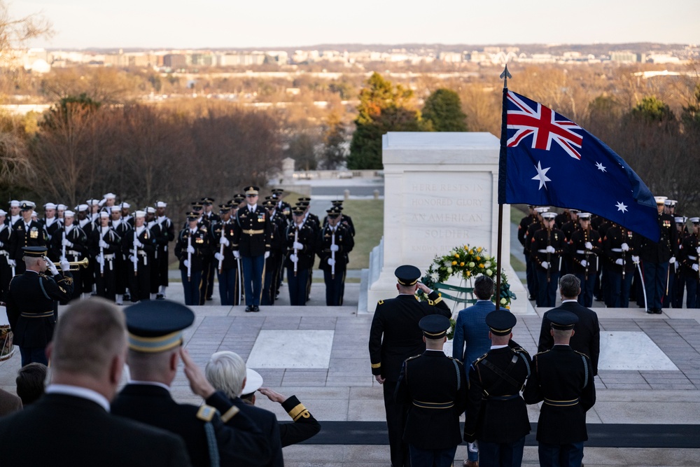 Australia’s Deputy Prime Minister Richard Marles Participates in an Armed Forces Full Honors Wreath-Laying Ceremony at the Tomb of the Unknown Soldier