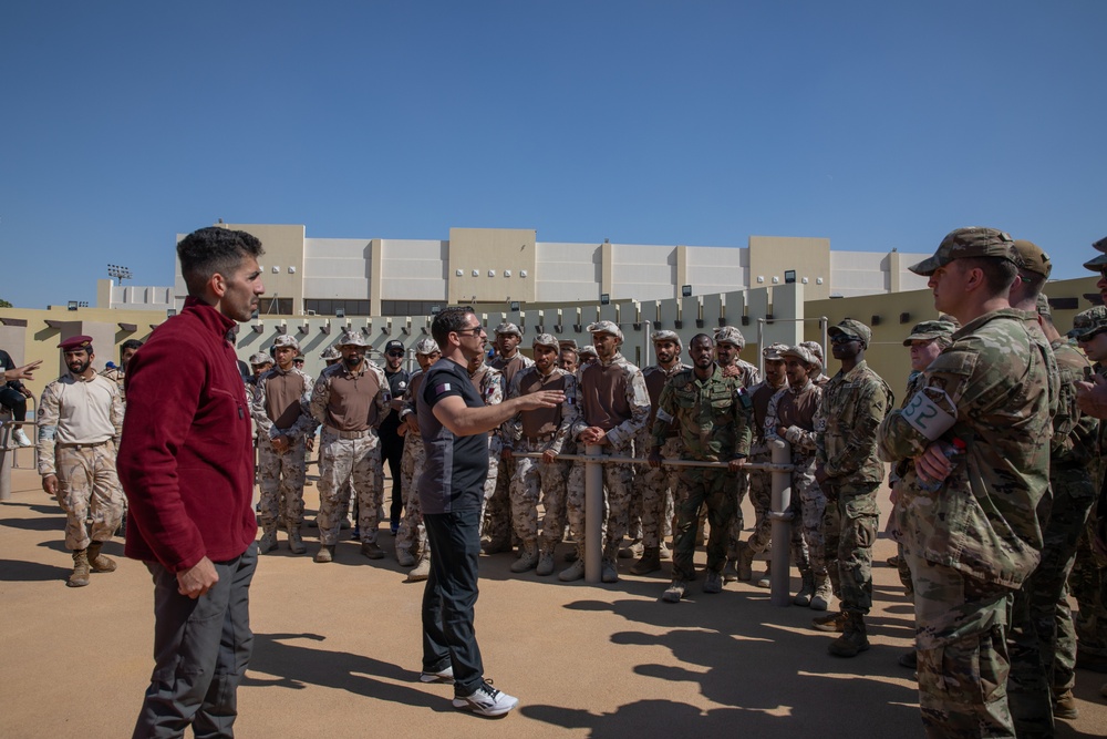 West Virginia, District of Columbia National Guard Members, and Qatar National Service Academy cadets complete mystery event during the 2025 Best Warrior Competition