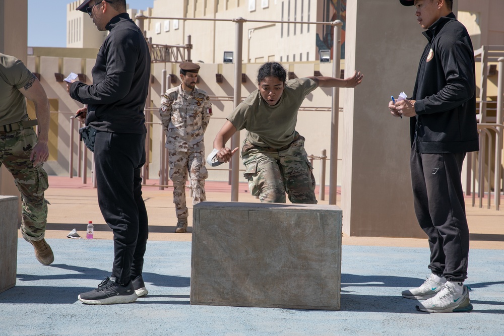 West Virginia, District of Columbia National Guard Members, and Qatar National Service Academy cadets complete mystery event during the 2025 Best Warrior Competition