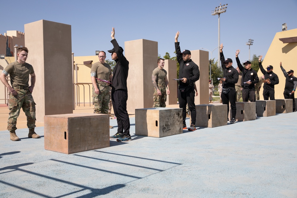 West Virginia, District of Columbia National Guard Members, and Qatar National Service Academy cadets complete mystery event during the 2025 Best Warrior Competition