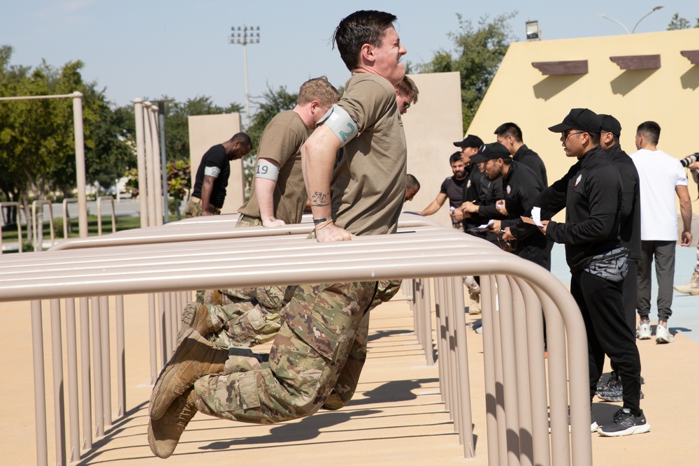 West Virginia, District of Columbia National Guard Members, and Qatar National Service Academy cadets complete mystery event during the 2025 Best Warrior Competition