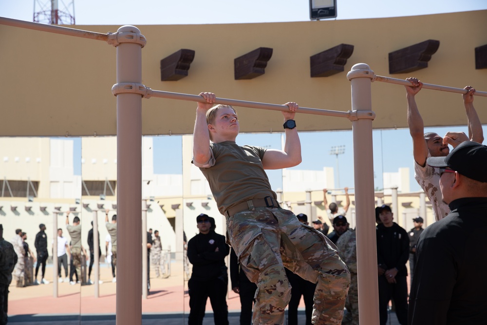 West Virginia, District of Columbia National Guard Members, and Qatar National Service Academy cadets complete mystery event during the 2025 Best Warrior Competition