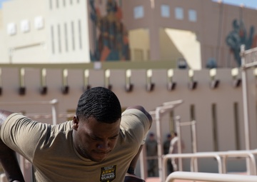 West Virginia, District of Columbia National Guard Members, and Qatar National Service Academy cadets complete mystery event during the 2025 Best Warrior Competition