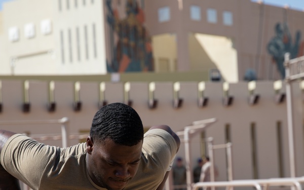 West Virginia, District of Columbia National Guard Members, and Qatar National Service Academy cadets complete mystery event during the 2025 Best Warrior Competition