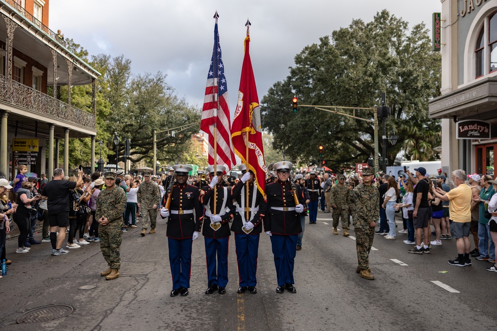 Marine Forces Reserve Band leads the Super Bowl LIX Parade