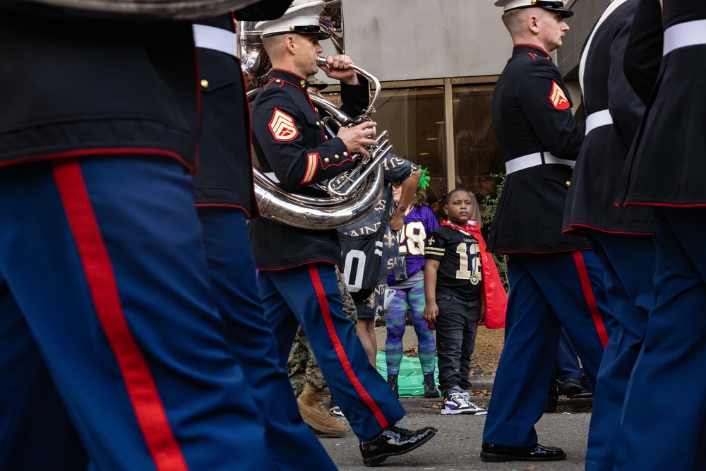 Marine Forces Reserve Band leads the Super Bowl LIX Parade