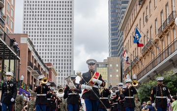 Marine Forces Reserve Band leads the Super Bowl LIX Parade