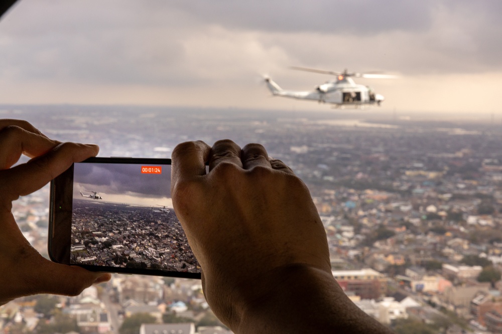 U.S. Marine Corps squadron conducts Superbowl LIX Parade Flyover