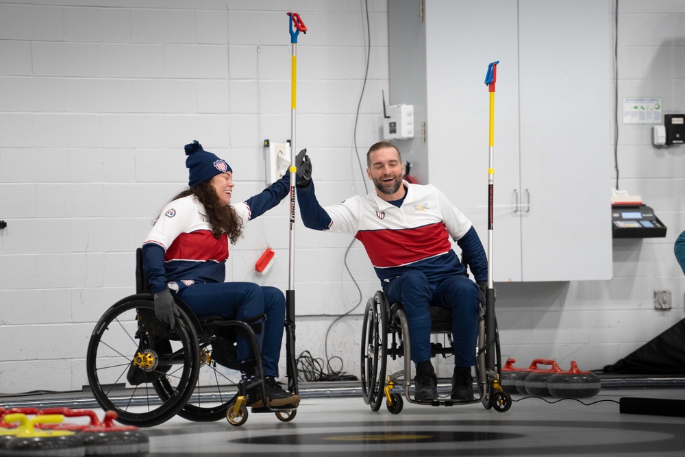 Team US | IG 25 | Invictus Games | Wheelchair Curling | Coast Guard YN1 Angela Harris | Air Force TSgt Justin Wolfe (ret.)