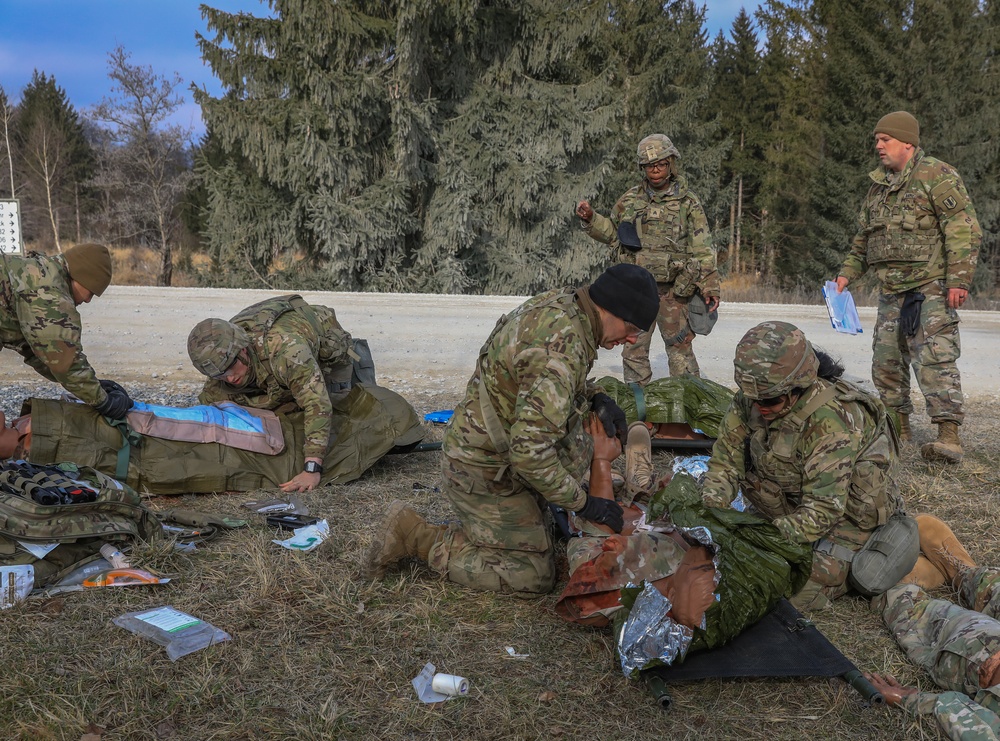 Soldiers from 41st FAB conduct medical assessments on simulated casualties during brigade evaluation exercise