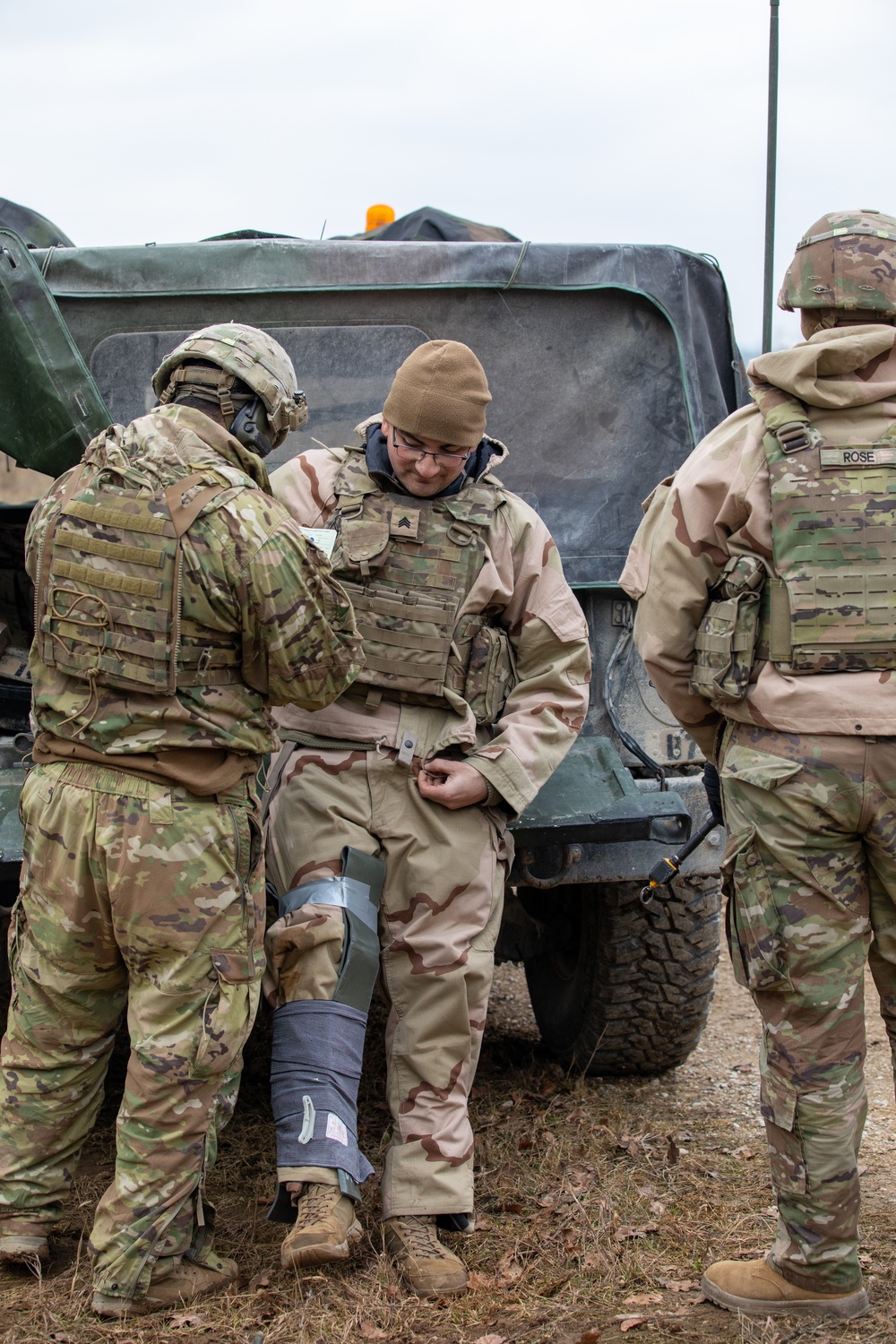 U.S. Soldiers assigned to 41st FAB conduct a mass casualty simulation during brigade EXEVALs