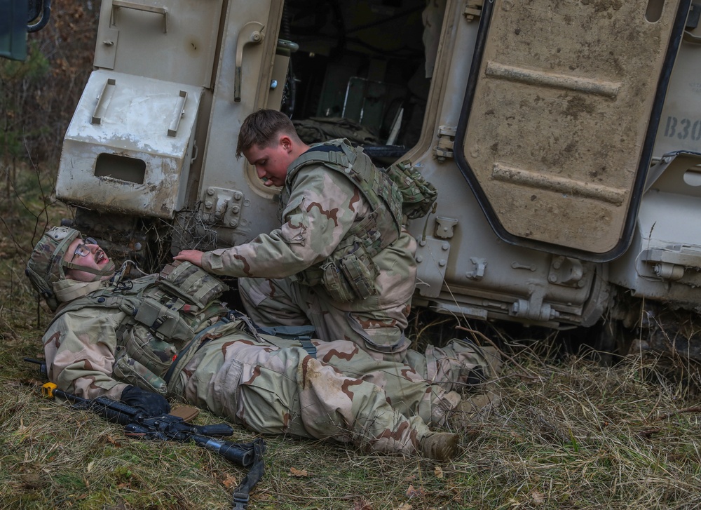 Soldiers from 41st FAB respond to simulated mass casualties during brigade evaluation exercise