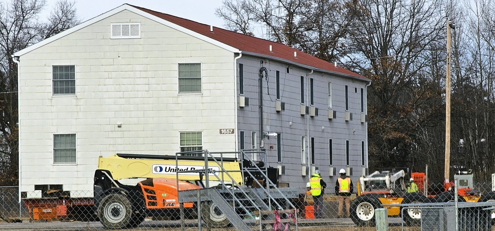 Contractors prepare second World War II-era barracks to be moved at Fort McCoy