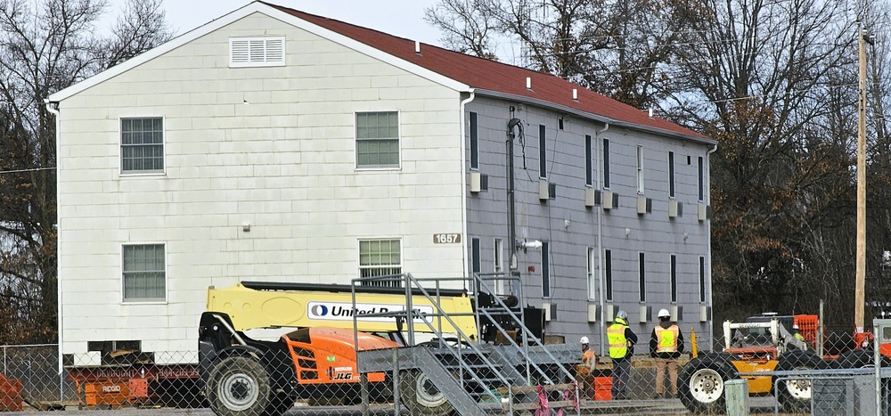 Contractors prepare second World War II-era barracks to be moved at Fort McCoy