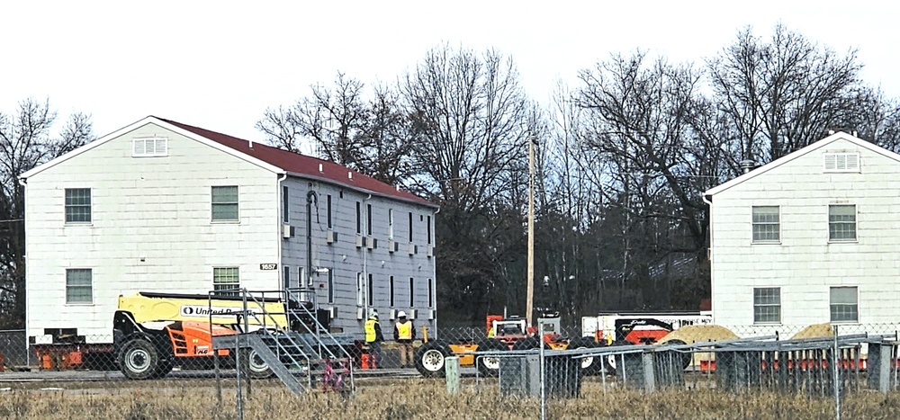 Contractors prepare second World War II-era barracks to be moved at Fort McCoy