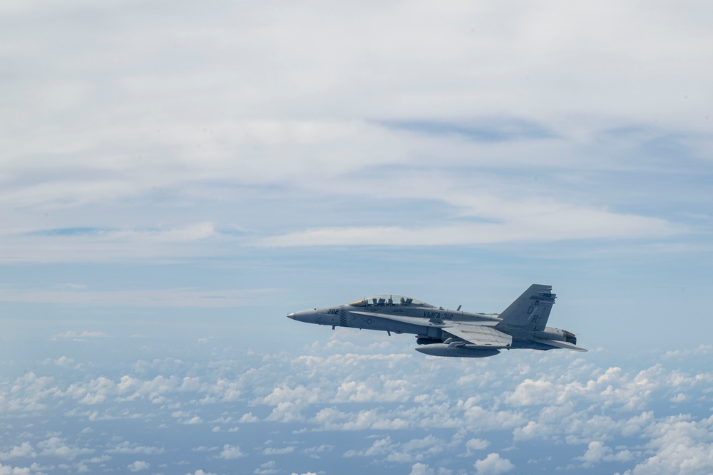 USMC F/A-18C returns to base after participation in CN25