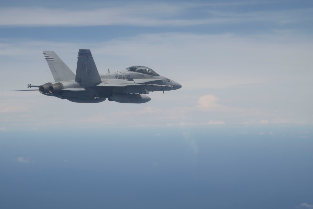 USMC F/A-18C returns to base after participation in CN25