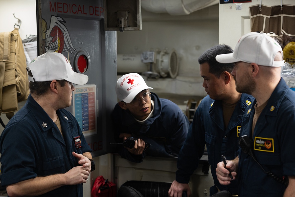 USS Oscar Austin (DDG 79) Conducts Emergency Flight Quarters Drill