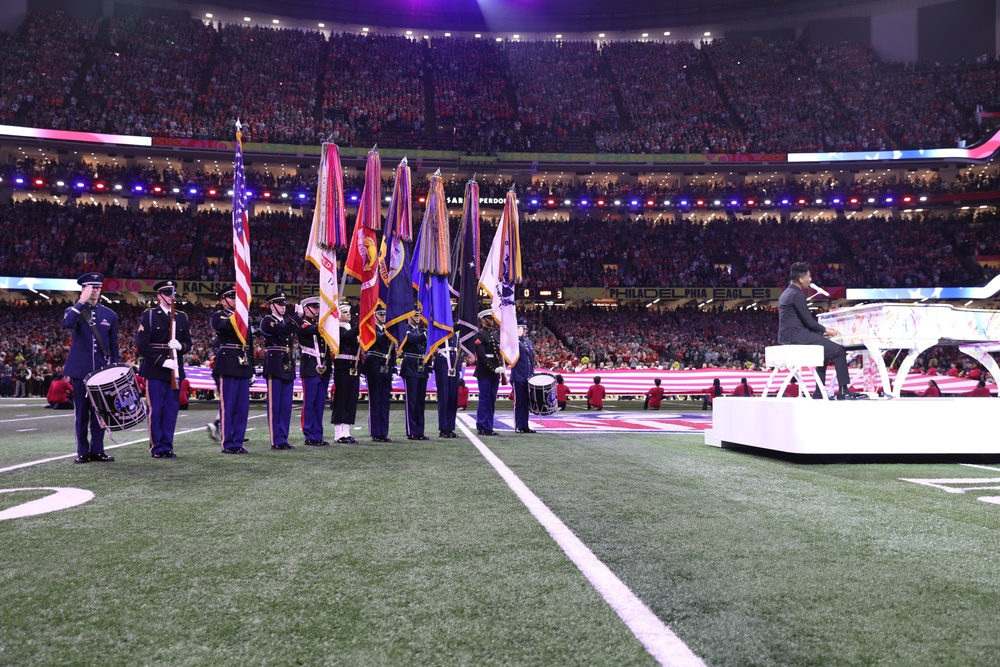 Joint Armed Forces Color Guard Present Colors at Super Bowl LIX