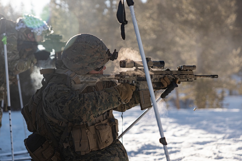 U.S. Marines and Airmen conduct a Biathlon during Scout Skier Course 1-25