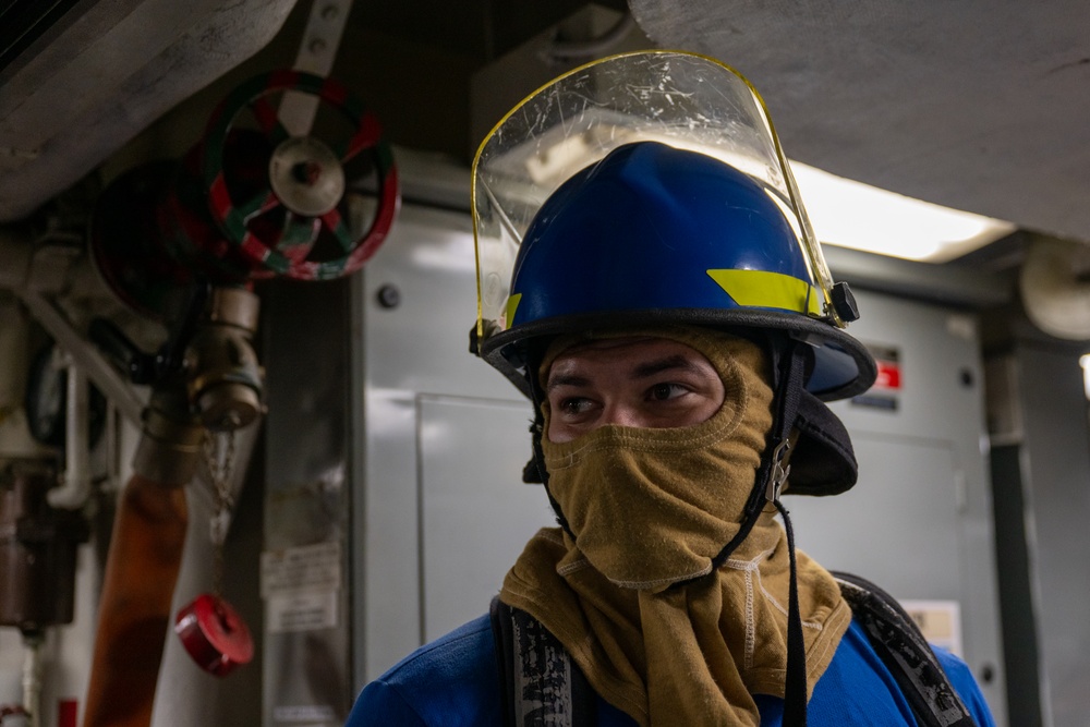 USCGC Polar Star (WAGB 10) crewmembers conduct damage control training in McMurdo Sound during Operation Deep Freeze
