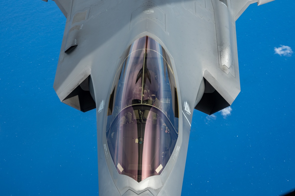 U.S. Air Force KC-135 refuels two F-35As