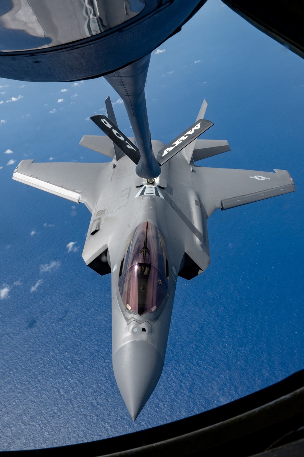 U.S. Air Force KC-135 refuels two F-35As